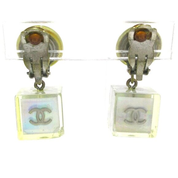 Auth CHANEL No. 5 - Clear Gold Plastic Hardware Clip On Earrings - Picture 2 of 12